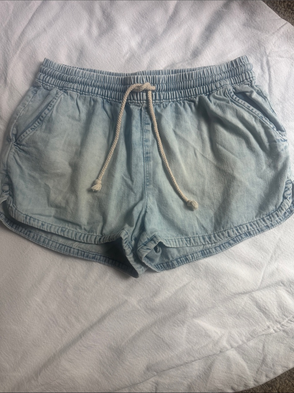 Aerie Light Blue Women's Drawstring Denim Shorts, Sz S